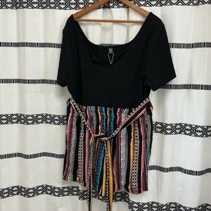 SHEIN Curve Romper 3XL Black Multicolor Aztec Print Elastic Waist Short‎ Sleeve